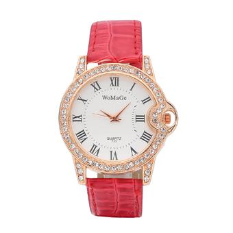 WoMaGe 733 Leopard Casual Watch for Women Dress Watches Crystal Dial Ladies Ear Shape Quartz Wrist Watch (Red) - Intl  