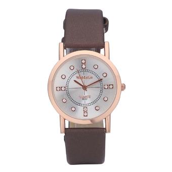 WoMaGe 9522 Lady Quartz Leather Strap Watch Round dial Rhinestone wristwatches(brown)  