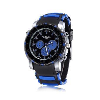WoMaGe Fake Three Dials Silicone Belt Sport Quartz Watch (Dark Blue)  