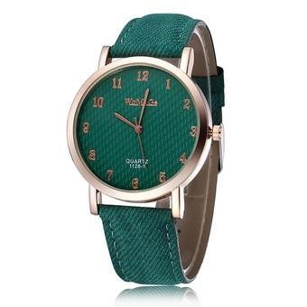 WoMaGe Lady Fashion Casual Sports Wristwatches Quartz Canvas Leather Strap Women Watch Green (Intl)  
