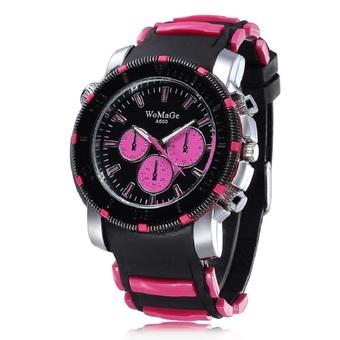 WoMaGe Woman Fashion Alloy Case Silicone Band Outdoor Running Sport Quartz Wrist Lady Watches rose red - Intl  
