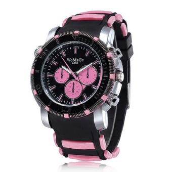 WoMaGe Woman Fashion Alloy Case Silicone Band Outdoor Running Sport Quartz Wrist Lady Watches pink - Intl  