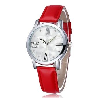 WoMaGe Women Fashion Alloy Case Shell Dial PU Leather Strap Casual Ladies Dress Quartz Watch red - Intl  