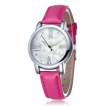 WoMaGe Women Fashion Alloy Case Shell Dial PU Leather Strap Casual Ladies Dress Quartz Watch rose red - Intl  