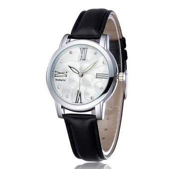 WoMaGe Women Fashion Alloy Case Shell Dial PU Leather Strap Casual Ladies Dress Quartz Watch black - Intl  