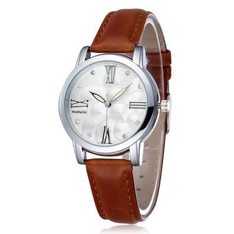 WoMaGe Women Fashion Alloy Case Shell Dial PU Leather Strap Casual Ladies Dress Quartz Watch brown - Intl  