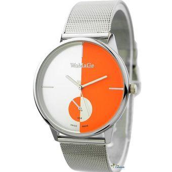 WoMaGe Womens Watches Couples Silver Stainless Steel Strap Watch (Orange)  