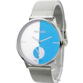 WoMaGe Womens Watches Couples Silver Stainless Steel Strap Watch (Blue)  