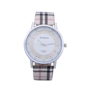 Womage 1186 Fasion Real New Fashion Personality Design Women Wristwatch Brand Grid Leather Strap Watches (Black and Silver)  