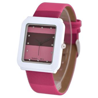 Womage Casual Women Leather Strap Quartz Diamond Square Watch(Red) (Intl)  