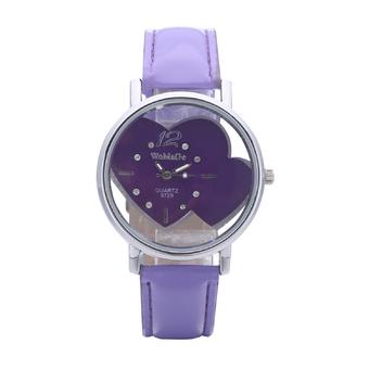 Womage Double Heart Leather Belt Quartz Watch Ladies Exquisite Hollow Dial Watch(purple)  