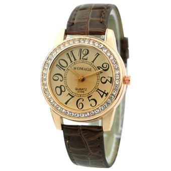 Womage - Jam Tangan Pria - Rhinestone Faux Leather Watch Brown - 635884  