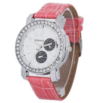 Womage New Luxury Women Leather Strap Roman Number Quartz Diamond Watch(Pink) (Intl)  