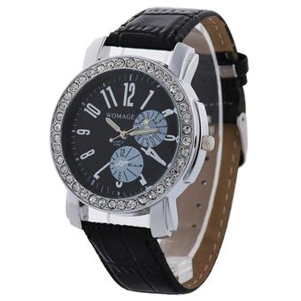 Womage New Luxury Women White Leather Strap Roman Number Quartz Diamond Watch(Black) (Intl)  