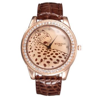 Womage Women Casual Round Quartz Analog Wristwatch Brown Leather  