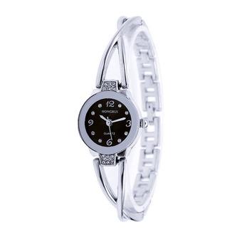Women Alloy Watches Luxury Crystal Analog Quartz Wristwatch Silver+Black (Intl)  