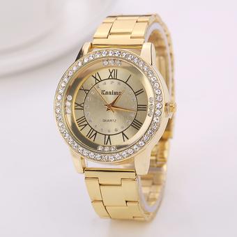 Women Crystal Rhinestone Stainless Steel Analog Quartz Wristwatch Gold (Intl)  