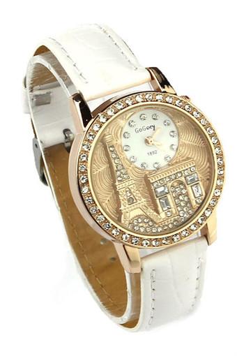 Women Eiffel Tower with Embossed Diamonds Wrist Watch White Jam Tangan  