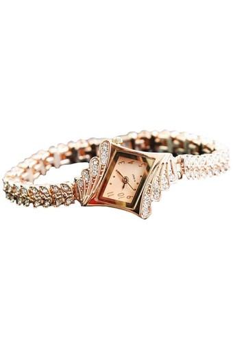 Women Gold Plated Auger Rhinestone Bracelet Watch Golden  