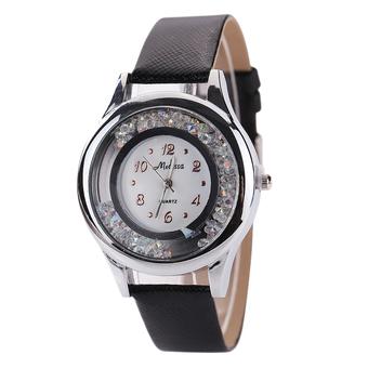 Women Hot Brand Fashion Casual Quartz-Watch PU Leather Watches Black (Intl)  