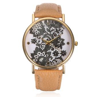 Women Lace Dial Leather Khaki Analog Quartz Wrist Watch  