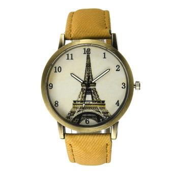 Women Retro Unique Leather Watchband Quartz Wristwatch Yellow  