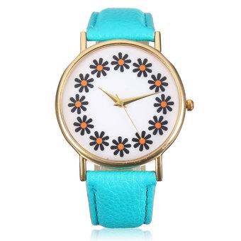 Women Sun Flower Faux Leather Analog Wrist Watch (Blue)  