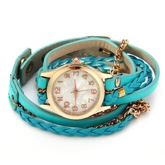 Women Weave Wrap Leather Bracelet Wrist Watch Blue (Intl)  