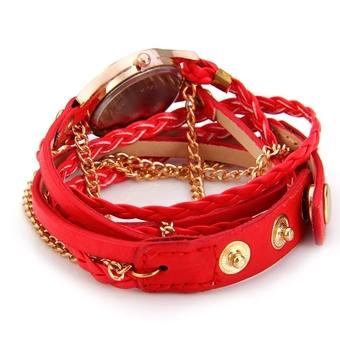Women Weave Wrap Leather Bracelet Wrist Watch Red (Intl)  