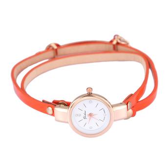 Women's Fashion Leather Rhinestone Analog Quartz Wrist Watches Orange (Intl)  