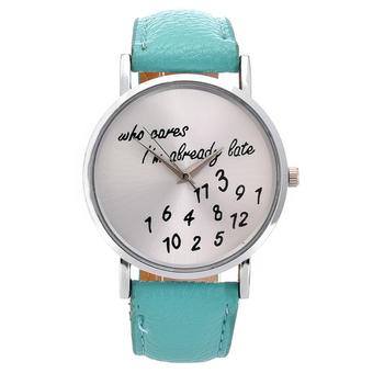 Women's Leather Strap Watch Who Cares Im Already Late (Green) (Intl)  