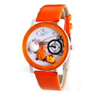 Women's Orange Leather Strap Watch  