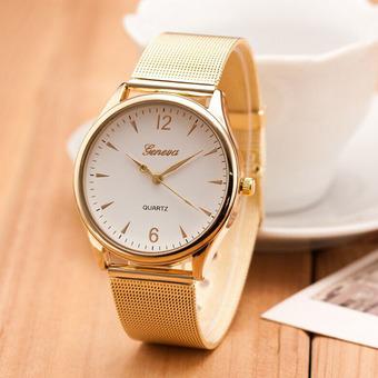 Womens Classic Gold Quartz Stainless Steel Wrist Watch White (Intl)  