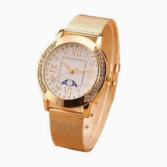 Womens Classic Gold Roman Numerals Quartz Stainless Steel Wrist Watch Gold  