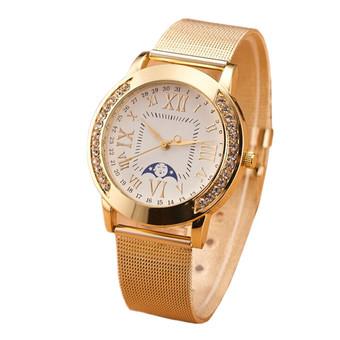 Womens Classic Gold Roman Numerals Quartz Stainless Steel Wrist Watch Gold (Intl)  