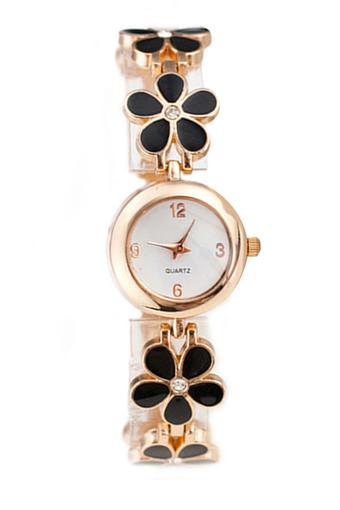 Womens Girl Fashion Daisies Flower Rose Golden Bangle Bracelet Wrist Watch Black  