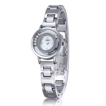 YAQIN Bracelet Watch Women Fashion Casual Rhinestones Quartz Watches Rose Gold Watches-silver  