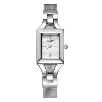 YAQIN Brand Gold Watch Women Luxury Vogue Fashion Bracelet Quartz Wristwatches Relogio Feminino orologio donna---Silver White  