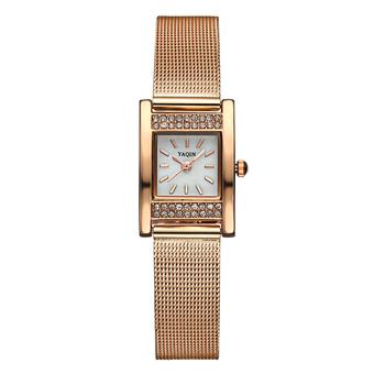 YAQIN Casual Rhinestone Case Watches For Women Mesh Steel Band Rose Gold Quartz Watch Fashion Bracelet Business Dress Wristwatch--Rose Gold  