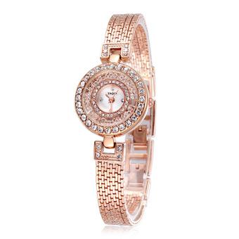 YAQIN Fashion Bracelet Dress Women Luxury Watch Quartz Full Rhinestone Watches Wristwatches-Rose Gold  