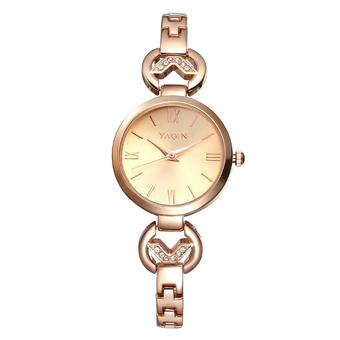 YAQIN Top Luxury Rhinestone Band Gold Watch For Women Roman Number Display Bracelet Wirst Quartz Watches Relogio Feminino saat---Rose Gold  