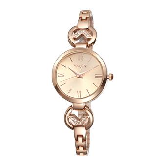 YAQIN Top Luxury Rhinestone Band Gold Watch For Women Roman Number Display Bracelet Wirst Quartz Watches Relogio Feminino saat---Rose Gold White  