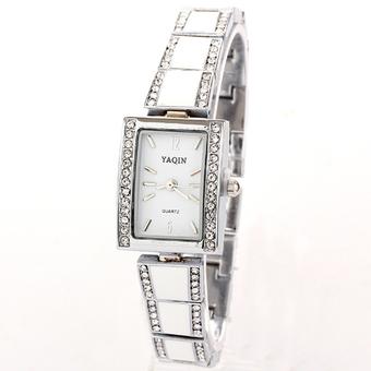 YAQIN brand ladies fashion watch About 612 digital square diamond bracelet watches two column semi glue drill-White (Intl)  
