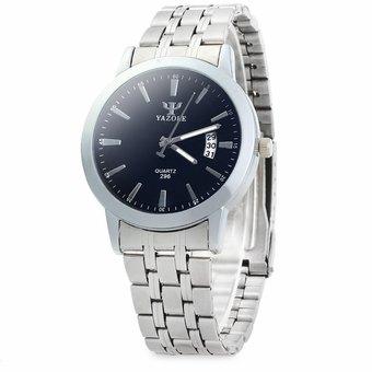 YAZOLE 296 Date Stainless Steel Band Analog Quartz Watch with Blue Light Water Resistant (Black) - Intl  