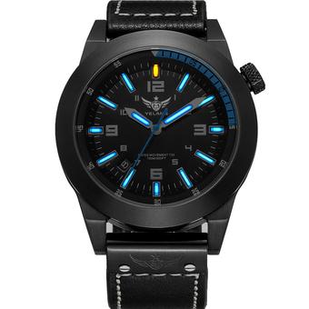 YELANG V1009 Super Bright Tritium Gas Blue Luminous Waterproof Genuine Leather Strap Business Casual Quartz Watch (Intl)  