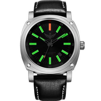 YELANG v3.3 Plus Super Bright Tritium Gas Green Luminous Sapphire Black Leather Strap Waterproof Titanium Alloy Case Men Automatic Mechanical Watch - Intl  