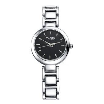 Yaqin Brand Steel Band White Black Round Dial Silver Watch Women Luxury Fashion Quartz Dress Watches Hours Lady Relogio Feminino?Silver Black  