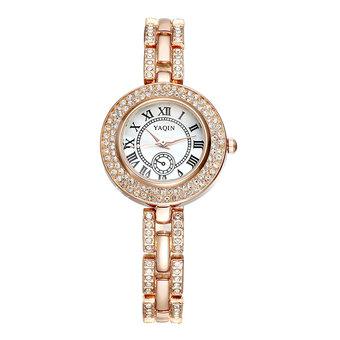 Yaqin Colorful Shell Dial Roma Style Rhinstone Silver Watches Women Fashion Brand Quartz Analog Rose Gold Watch Lady Reloj mujer--Rose Gold  