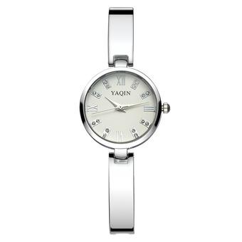 Yaqin Rhinestone Roman Number Analog Silver Watch Women Luxury Brand Fashion Quartz Bracelet Watches Ladies Relogio Femininoâ€”Silver White  
