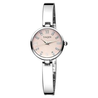 Yaqin Rhinestone Roman Number Analog Silver Watch Women Luxury Brand Fashion Quartz Bracelet Watches Ladies Relogio Feminino?Silver Pink  
